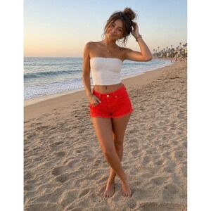 Venus Red Denim Shorts Womens Frayed Hem Stretch Summer Casual Hot Red